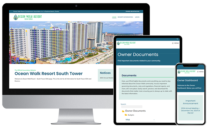 RGB HOA Sites Condo Owners Association Website Design Portfolio | Ocean Walk Resorts
